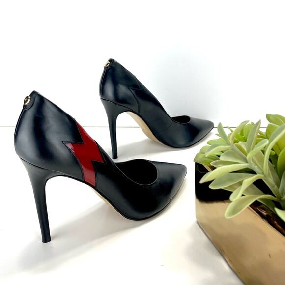 Cosmoparis Stiletto Heel Pump Sz 8 Black & Red Leather Closed Pointed Toe Padded - Picture 14 of 16